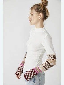 Top termico We The Free People splendido polsino finto collo all'uncinetto taglia M hippie boho - Foto 1 di 9