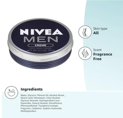 X4 Nivea Men Creme 5.3 Oz Face Body Hands Tins Made in Germany All Skin Type - Image 1 of 4