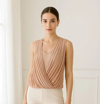 New Robbi & Nikki M Shirt Sequin Pleated Top Sleeveless Drape Blouse Sleeveless - Image 1 of 4