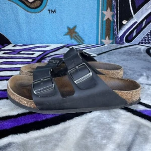 Size 40/W9/M7 - Birkenstock Arizona Sandals Womens Black Leather Big Buckle - Picture 1 of 6