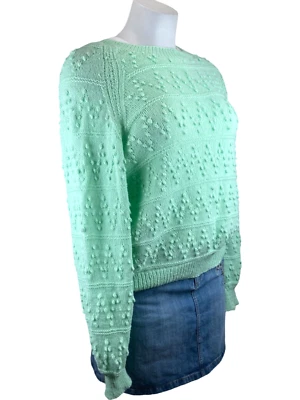 Handmade Sweater Womens L-XL Green Swiss Dots Ribbed Cuff & Hem Round Neck - Изображение 1 из 4