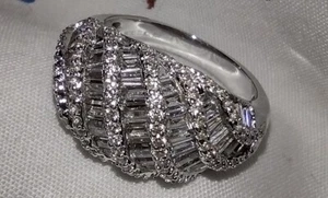 Dome Ring Round & Baguette CZ Size 10 (9.75) 925 Sterling Silver JCM 7454 - Picture 1 of 9