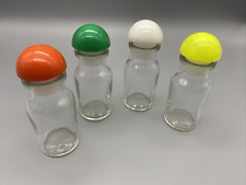 SET (4) Glass Bottles Apothecary Salt Pepper Green Yellow Orange Japan Vintage
