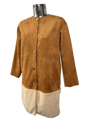 ZARA W/B Faux Suede Jacket Coat Size Small  Womens Tan Mix Midi Pockets EU38 - Image 1 of 4