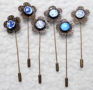 Brooch Pins/Scarf pins, Flower shapes, Bronze colour, 83mm long. Choose design. - Picture 1 of 8