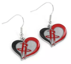 HOUSTON ROCKETS - SWIRL HEART LOGO - DANGLE EARRINGS - BRAND NEW - NBA-ER-245-18 - Picture 1 of 1