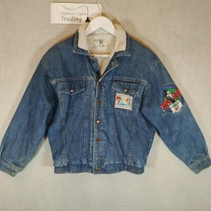 Disney El Carte Ingles Jacket/Coat Denim 1980s Mickey 60 8-10-12 Sherpa Vintage - Picture 1 of 13