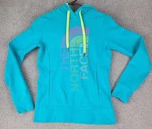 The North Face Damen-Sweatshirt extra klein blau buchstabiert Logo Pullover Hoodie - Bild 1 von 21