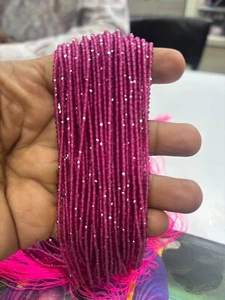 Cuentas lisas de piedras preciosas facetadas de cuarzo turmalina rosa 13" pulgadas 1 hebras 2 mm - Imagen 1 de 6