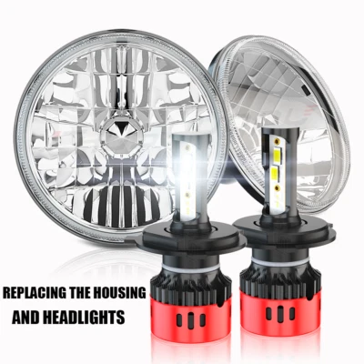 Pair 7"inch LED Headlights Hi/Lo Beam 6000k White for Pontiac Firebird 1970-1976 - Image 1 of 4