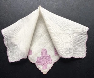 Vintage Hankie Switzerland Loom Purple Embroidery 8-1/2" W-16 - Picture 1 of 8