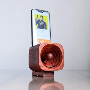 Wood Phone Stand Wooden Phone Speaker iPhone Holder Passive Amplifier - Picture 1 of 12