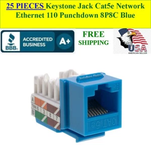 25 PACK RJ45 Keystone Jack Cat5e Network Ethernet 110 Punchdown Blue T568A T568B - Picture 1 of 3