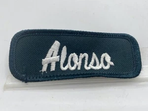 ALONSO GEBRAUCHT BESTICKT VINTAGE AUFNÄHEN NAME PATCH ETIKETTEN WEISS AUF SCHWARZ 1 X 3 - Bild 1 von 2