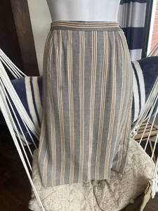 VTG Linen Striped Dark Khaki Brown/gray Midi Skirt Womens 28” Waist Handmade - Picture 1 of 12
