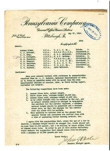 Pennsylvania Company Railroad 1910 letter signed agent John J. Koch (1861-1943) - Picture 1 of 3