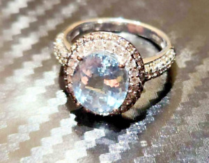 LeVian Blue Stone and Diamond 14k White Gold Ring Size 7