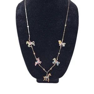 Sweet Romance Jewelry Carousel Animal Charm Necklace 28" Burnished Bronze Metal - Picture 1 of 12