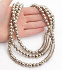 925 Sterling Silver - Vintage Shiny Minimalist Beaded Chain Necklace - NE1110