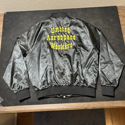 Aerospace Workers Jacket Vintage 1970s Union Workers Satin Bomber UAW Machinists - Image 1 of 4