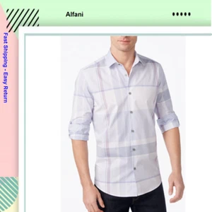 $55 Alfani Men's Sarason Plaid Shirt Cotton Violet Dust Purple size XL - Picture 1 of 1