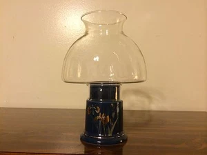 Clear Glass Dome Globe Fine China Ceramic Hurricane Oil Lamp Candle Holder - Picture 1 of 11