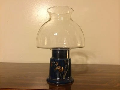 Clear Glass Dome Globe Fine China Ceramic Hurricane Oil Lamp Candle Holder - Image 1 of 4