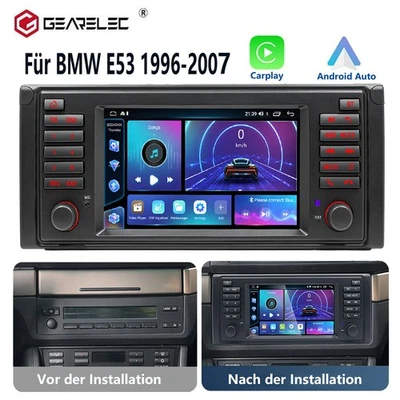 Autoradio Für BMW X5 E53 1996-2007 Apple Carplay Android 14 GPS Navi RDS 2+64GB - Bild 1 von 4