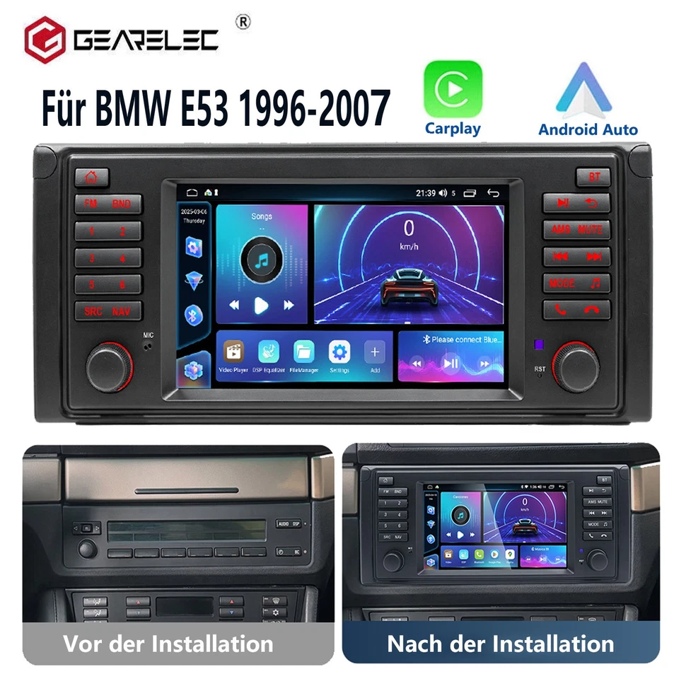 Autoradio Für BMW X5 E53 1996-2007 Apple Carplay Android 14 GPS Navi RDS 2+64GB - Bild 1 von 4