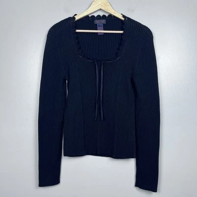 Ralph by Ralph Lauren Y2K Black Baby Doll Sweater, Lace Collar Details Size L - Image 1 of 4