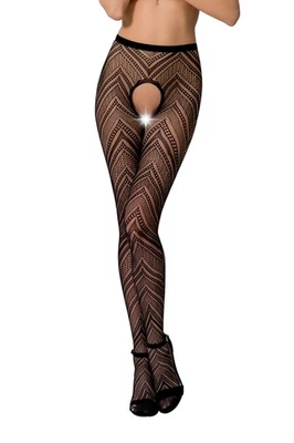 Ouvert-Strumpfhose in schwarz aus Netz  elastisch transparent pofrei sexy S M L - Bild 1 von 3