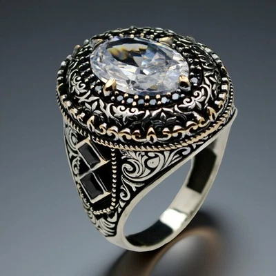 Anillo de plata de ley 925 para hombre circón blanco sólido pesado joyería llamativa Foto 1 de 4