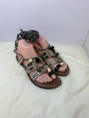 Sandalias Sam Edelman Gris Gretchen Adornadas Envoltura Boho Gladiador Talla 7 Foto 1 de 4