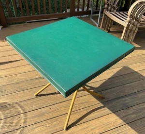 Unique Mid Century Modern Turquoise Vinyl Card Game Folding Table - Picture 1 of 23
