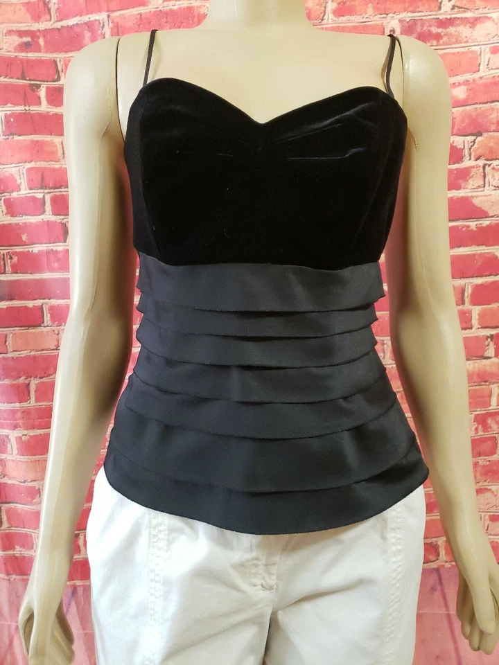 JS Collections Bustier Top Black Zip Padded Bust Lined Velvet trim US 4 NEW #1 - Image 1 of 4