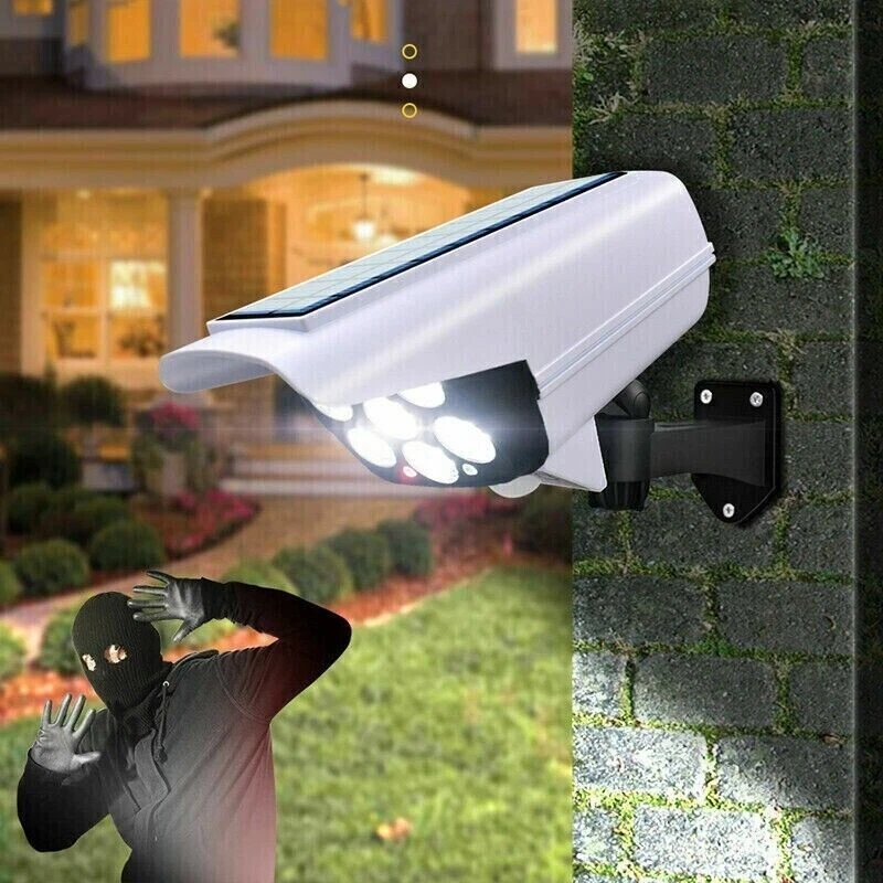 TELECAMERA FINTA PANNELLO SOLARE SENSORE DI MOVIMENTO 77 LED FARETTO LUCE TELEC