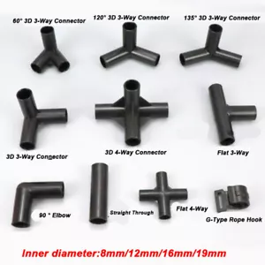 Plastic ABS Black Fine Hard Pipe Rack Joint Inner Diameter 8mm 12mm 16mm 19mm - Picture 1 of 35