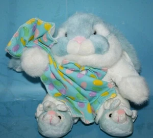 Commonwealth Toys Easter Bunny Rabbit 11" Blanket Blue White Plush Slippers Soft - Picture 1 of 10