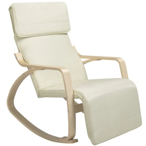 Sedia a Dondolo Poltrona Relax Cotone Beige Schienale e Poggiapiedi Regolabile - Foto 1 di 10