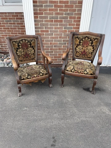 Pair, French Antique Arm Chairs Very Nice Looking 36.5”H see details Floral Cover