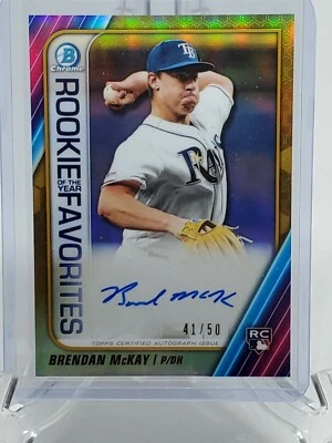 2020 BOWMAN CHROME BRENDAN MCKAY AUTO GOLD REFRACTOR ROY FAV 41/50 ROYFA-BM - Image 1 of 2