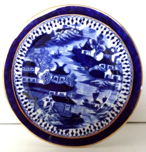 English Staffordshire Porcelain Blue Transfer Saucer Chinese 19th Century - Picture 1 of 5
