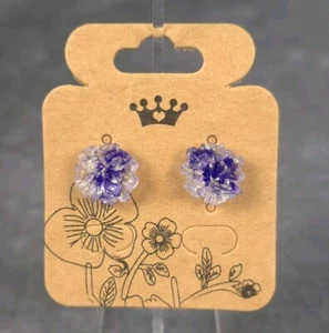 Flower Earrings Purple w/Gold Fleck Stainless Steel Post Butterfly/Silicone Back - Picture 1 of 2