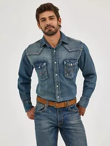 🆕WRANGLER Cowboy Cut Long Sleeve Western Denim Snap WorkShirt 3 Color Option - Picture 1 of 35