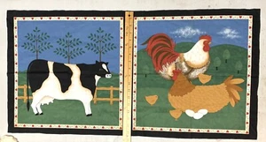 Country Fabric Pillow panels Sew it yourself- New 17.5" x 17.5" Cow & Rooster - Picture 1 of 1