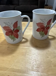 Vintage 1982 Block Spal Aquarelle Weihnachtsstern Set 2 Tassen Mary Lou Goertzen 8 Oz - Bild 1 von 13