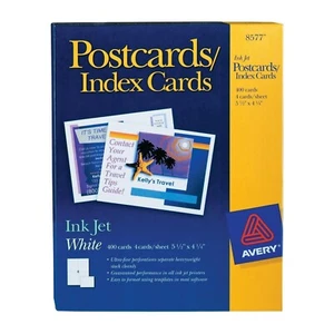 Avery Heavyweight Postcards Index Cards 5-1/2 x 4-1/2 White Inkjet 400Pk 8577 - Picture 1 of 2