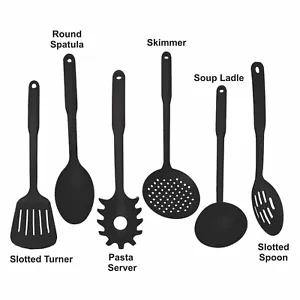 Set gadget utensili da cucina neri utensili da cucina nylon resistente al calore antiaderente - Foto 1 di 10