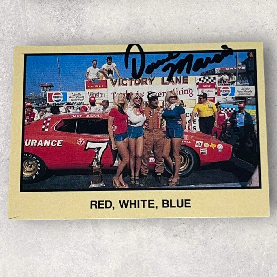 Dave Marcis RED WHITE BLUE VINTAGE 1989 MASTERS OF RACING signed NASCAR card - Image 1 of 1