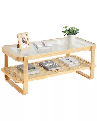 Rattan Coffee Table Rectangle Rattan Coffee Table 2-Tier for Living Room - Image 1 of 4